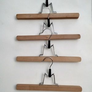 4 Wooden Pants Hangers with Clamps Trouser Hanger